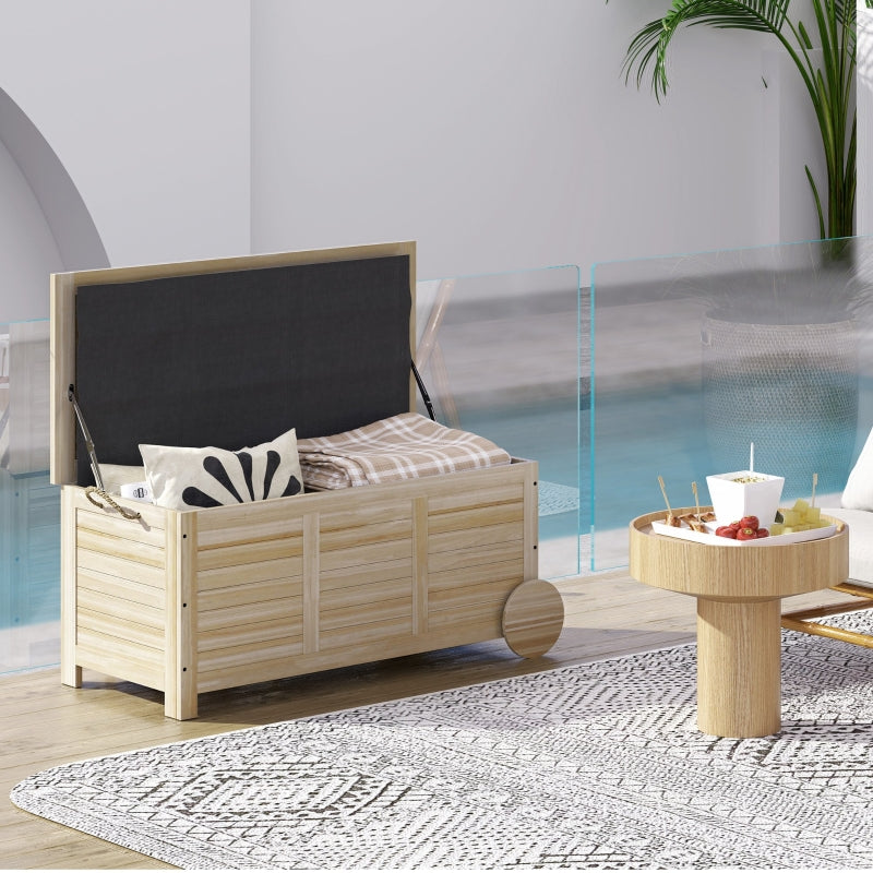 Cushion Box 185L Storage Space Waterproof with Wheels Natural Wood