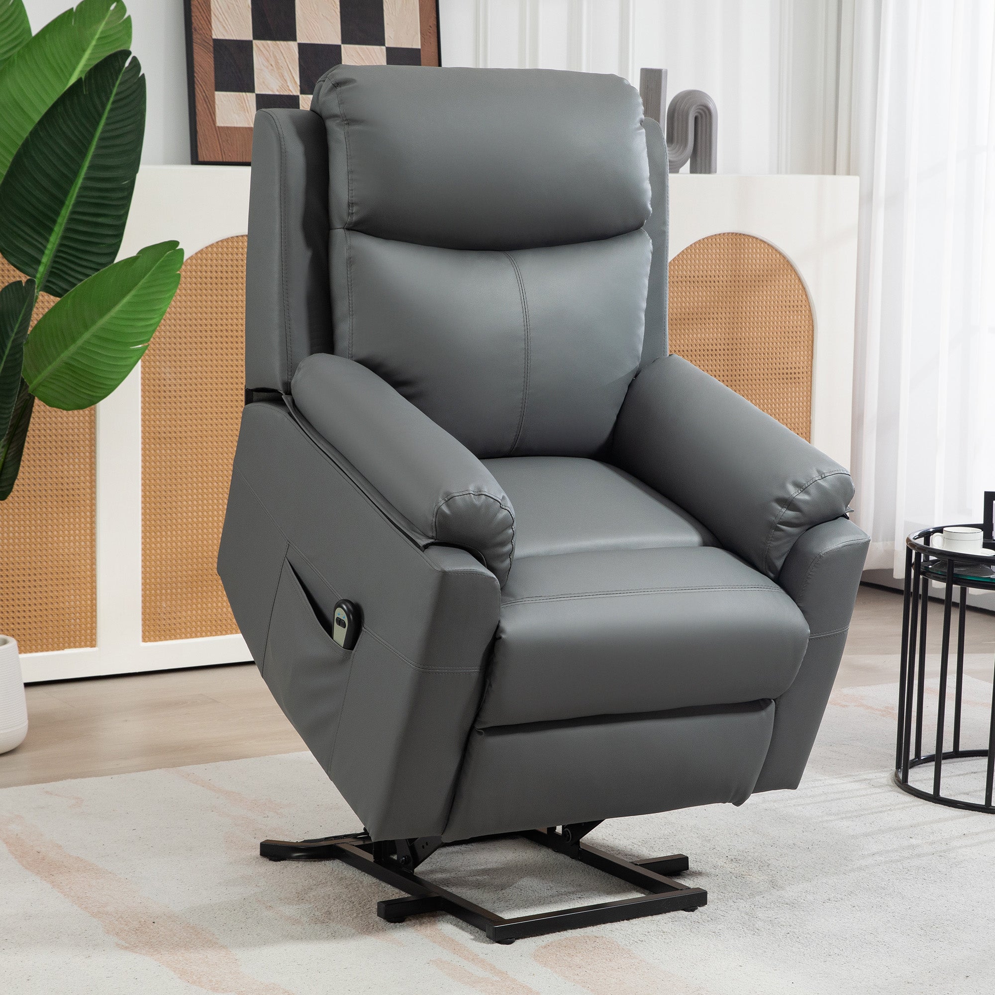 Electric Riser Recliner Chair with 70° Recline, Faux Leather Charcoal Grey