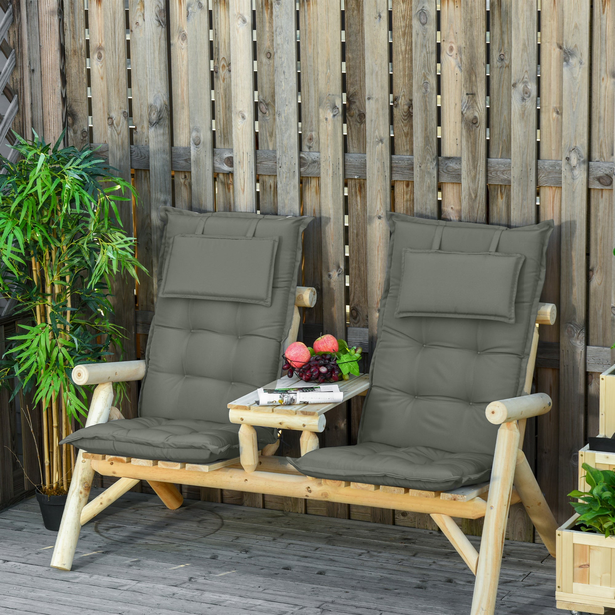 Set of 2 Outdoor Chair Cushions, High Back Padded Patio Chair with Pillow, Dark Grey