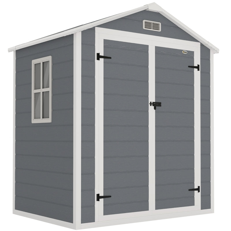 6'x4.5' Garden Storage Shed Lockable Double Doors Window Vent Plastic Roof Grey