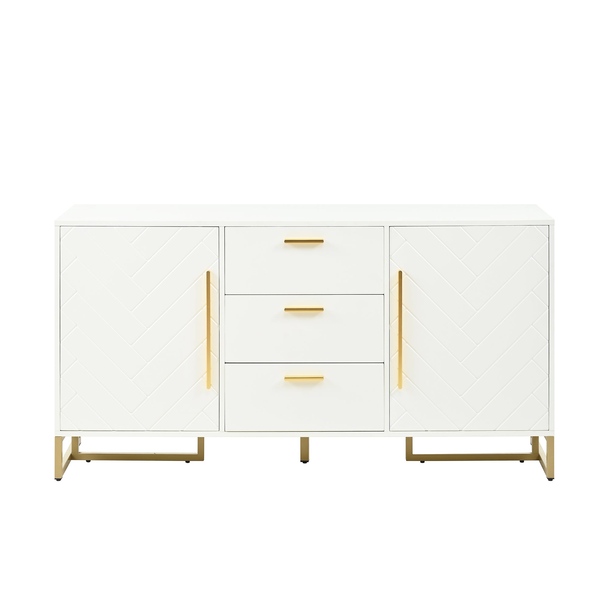 Sideboard Herringbone Pattern 2 Doors 3 Drawers - White