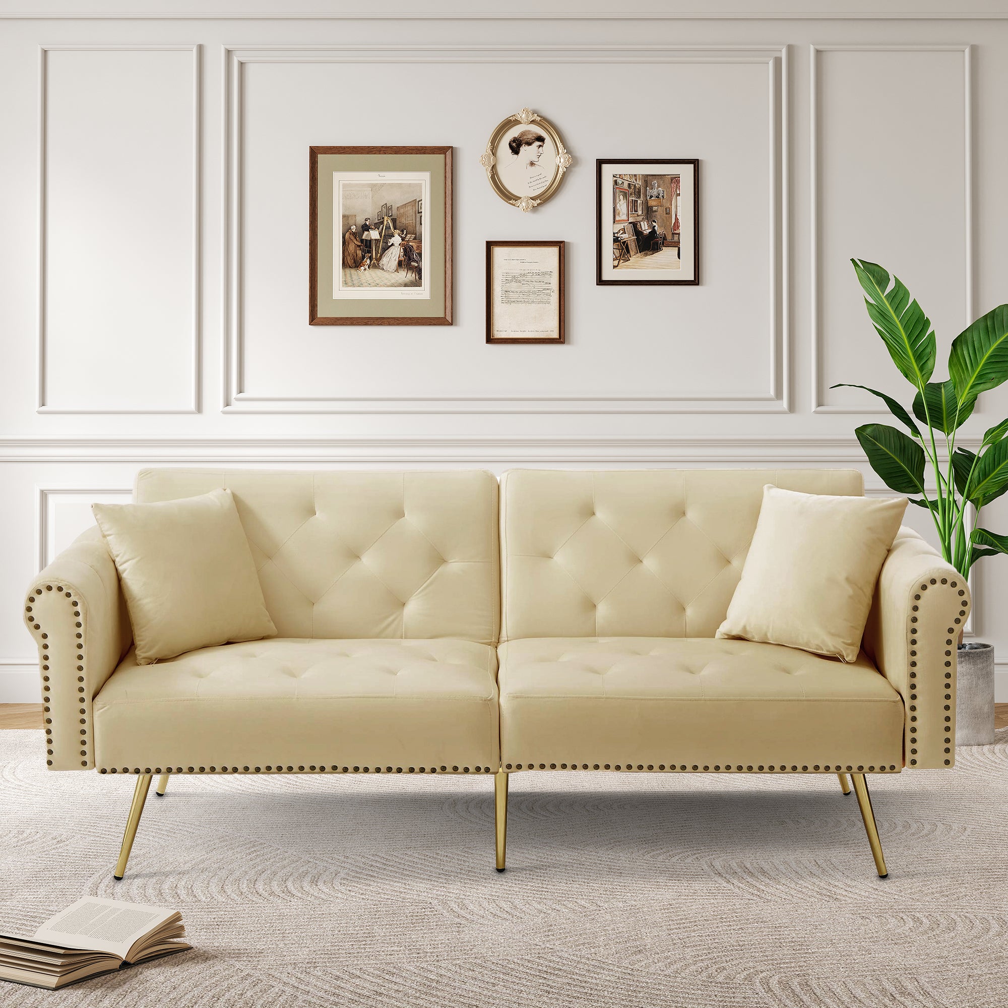 Modern 2-Seater Sofa Bed with 3-Stage Adjustable Backrest, Velvet