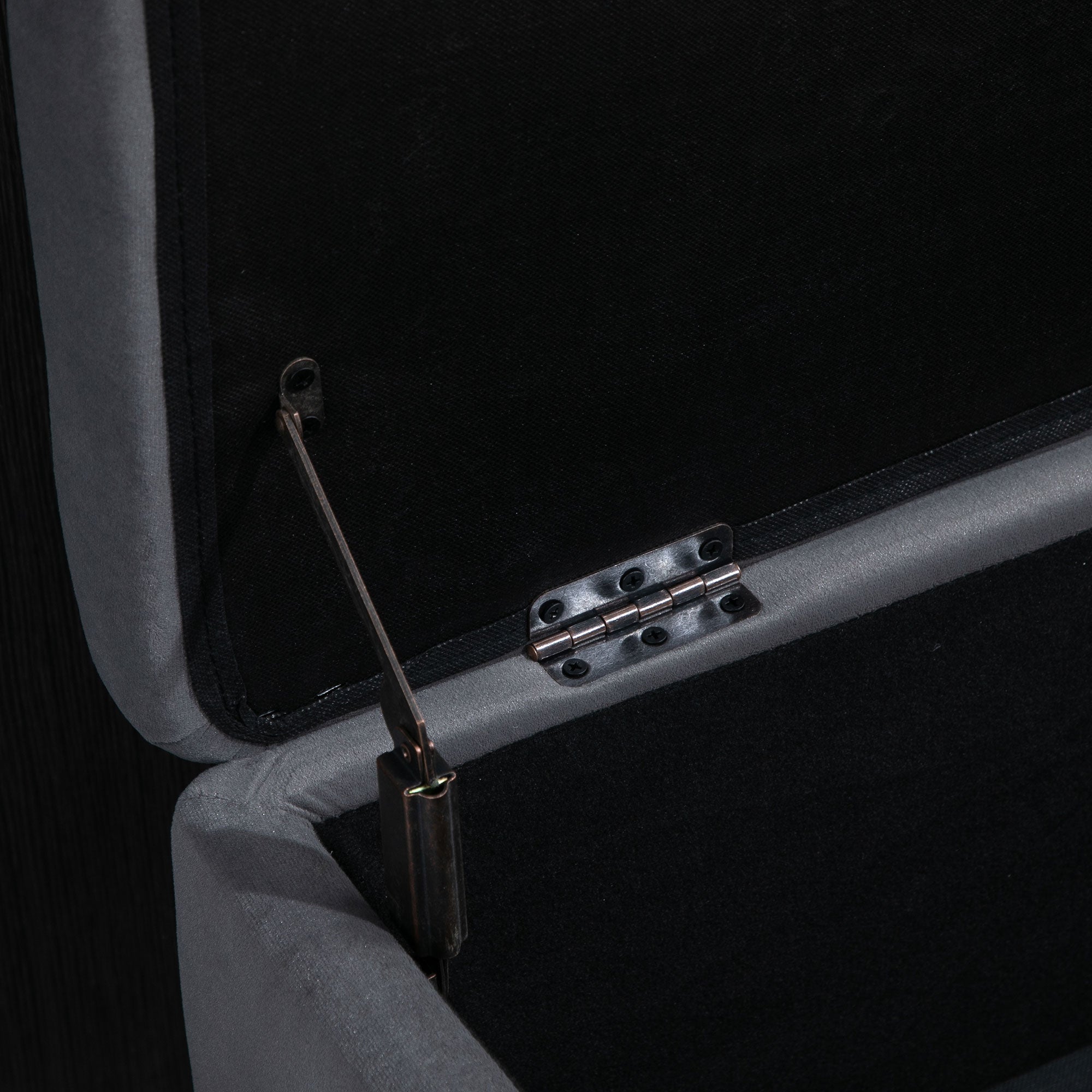 Bench with storage space chest, upholstered, dark grey fabric