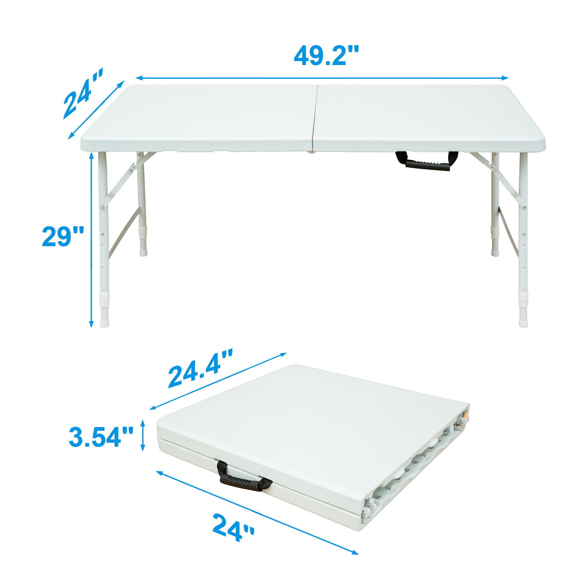 Folding Table 125cm - Adjustable Height, Compact, White