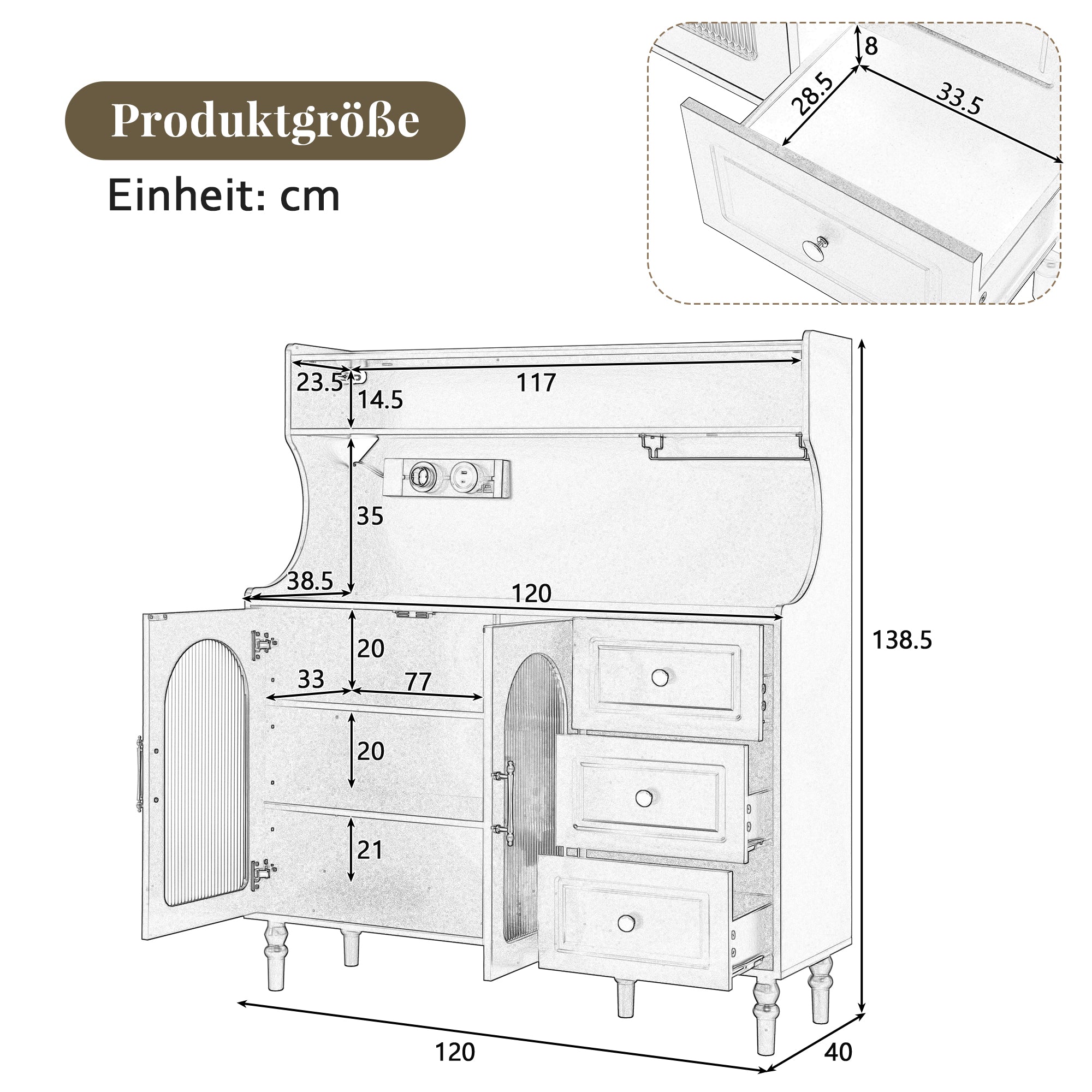 Tall Cabinet Bar Storage with Sockets, Wine Rack & Adjustable Shelves - Black