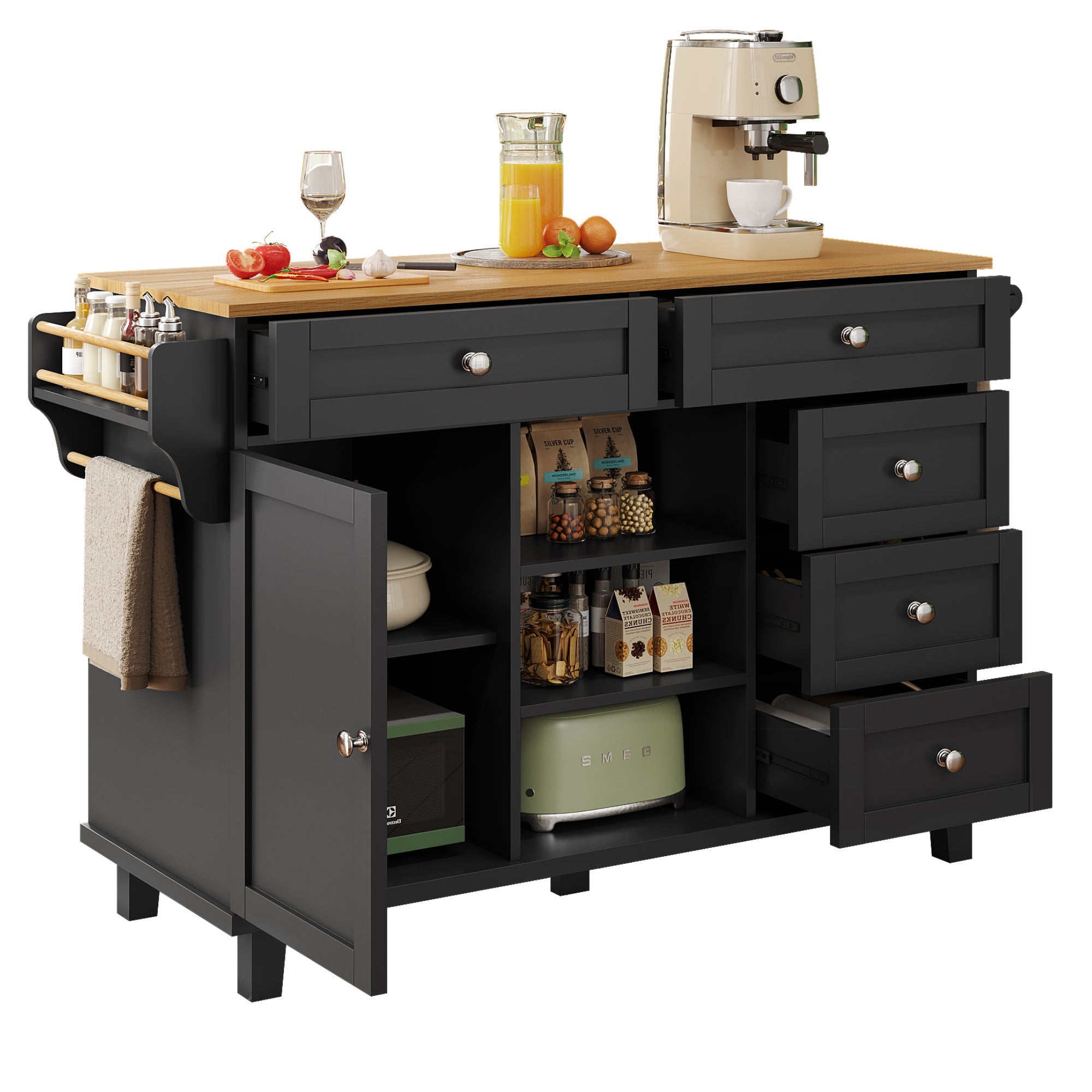 Dining Trolley 134x46x92cm Mobile & Stationary Storage Cabinet Black