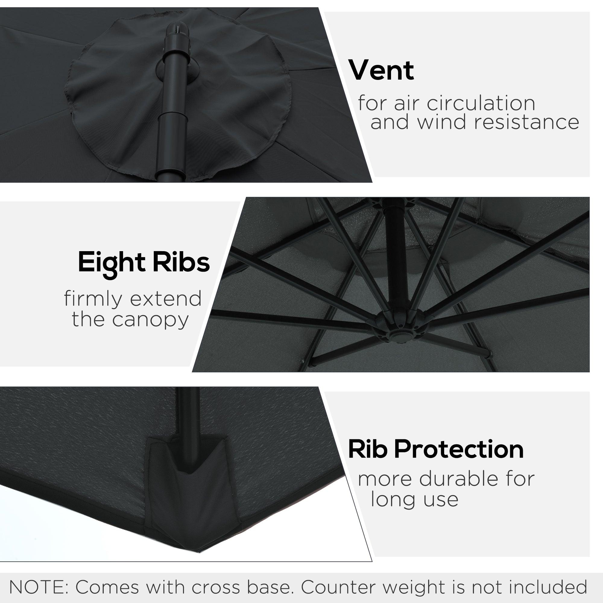 2.45m Cantilever Parasol, Heavy Duty Waterproof Garden Umbrella, Black