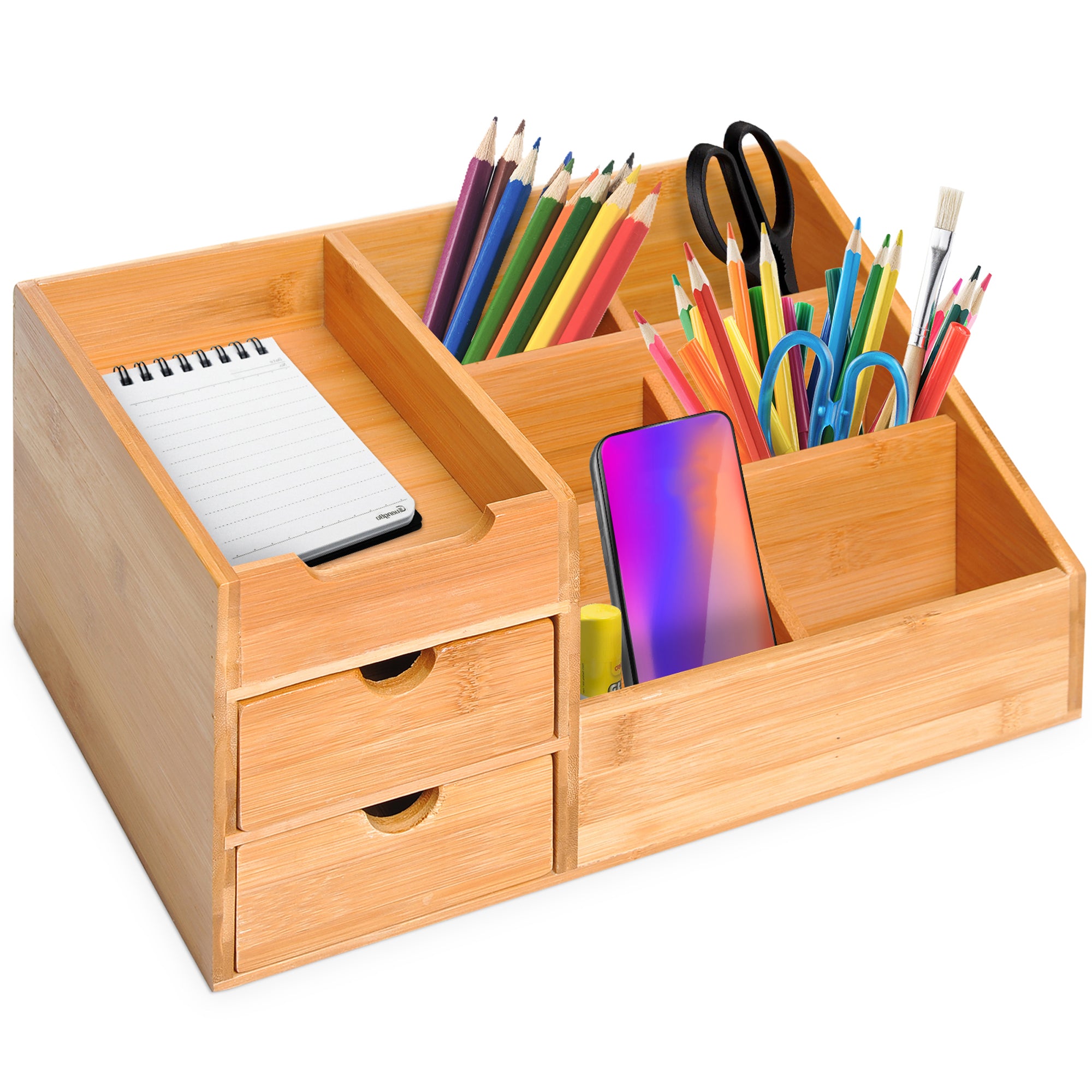Desk organizer office storage box with 2 drawers, natural