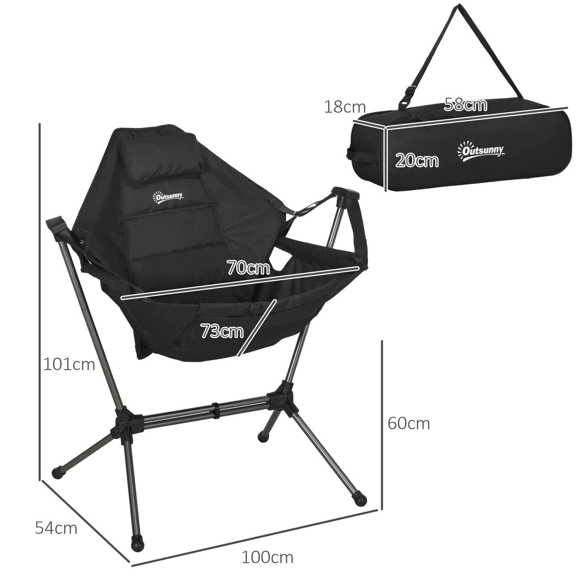 Hammock Camping Chair, Foldable 120kg, Black Oxford