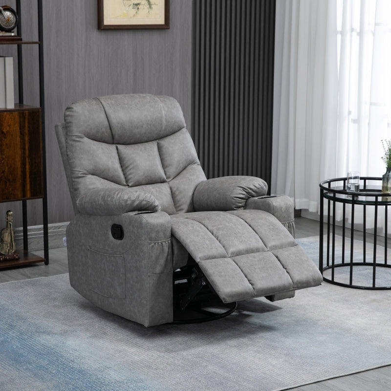 Recliner Armchair Thick Padded Faux Leather - Light Grey
