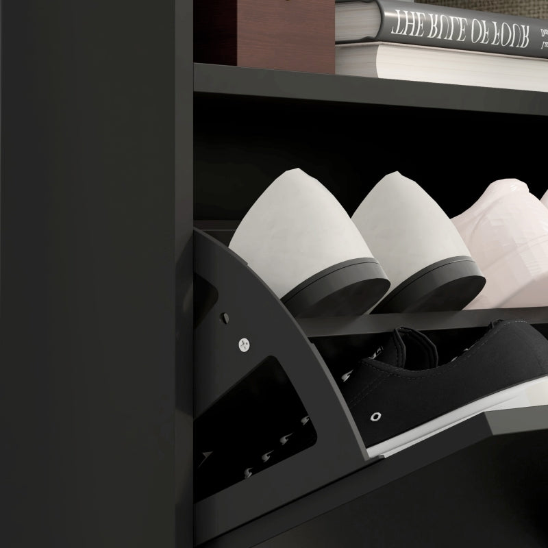 Shoe Storage Cabinet, 16 Pair Flip Doors - High Gloss Black