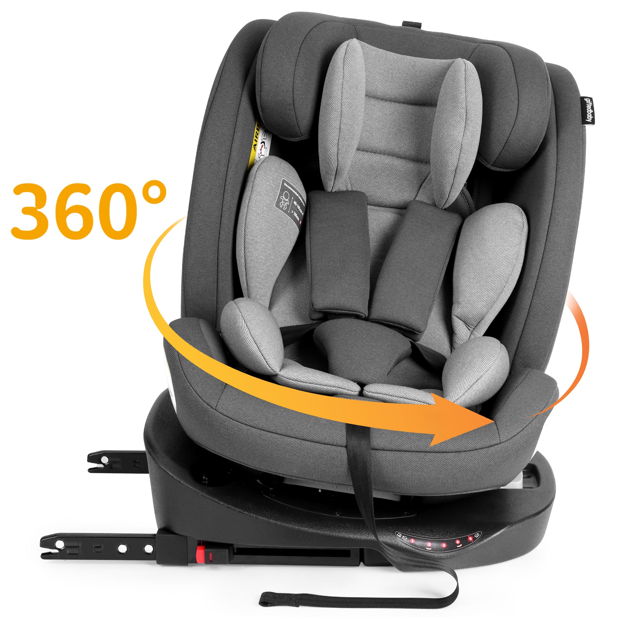 Child Car Seat 360° Rotating ISOFIX i-Size 40-150cm - Grey