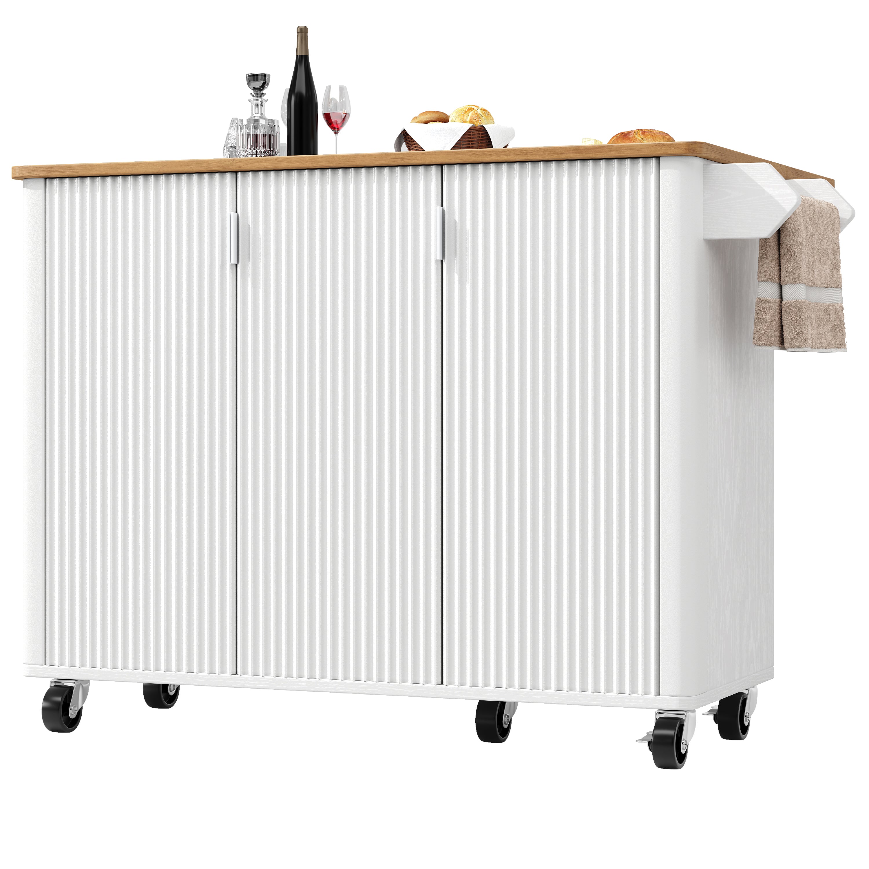 Kitchen Island Trolley Extendable on Wheels Buffet Storage Adjustable Dividers 3 Doors White/Black