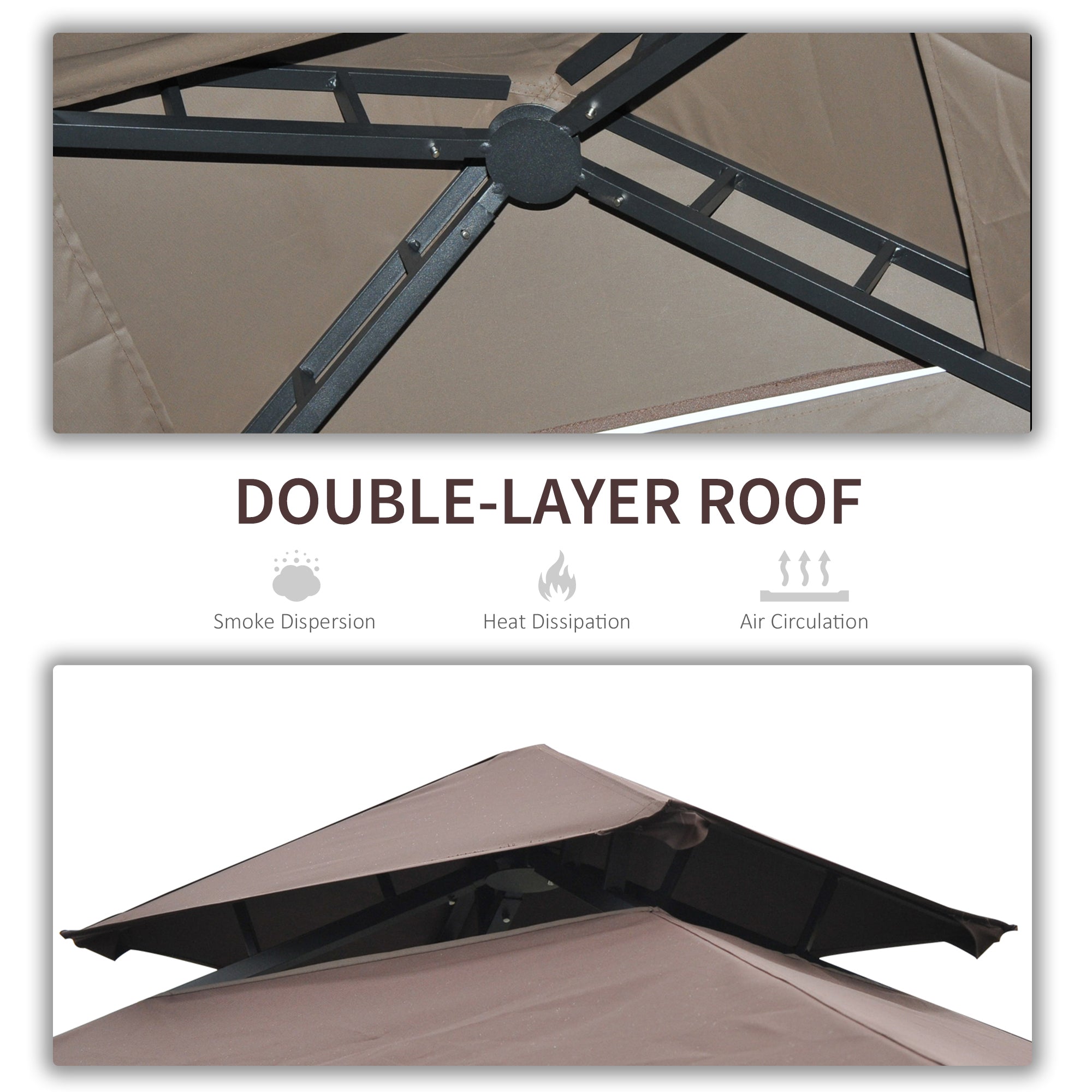 Grill Gazebo Canopy with Extendable Side Awnings and 2 Side Shelves, Outdoor BBQ Shelter