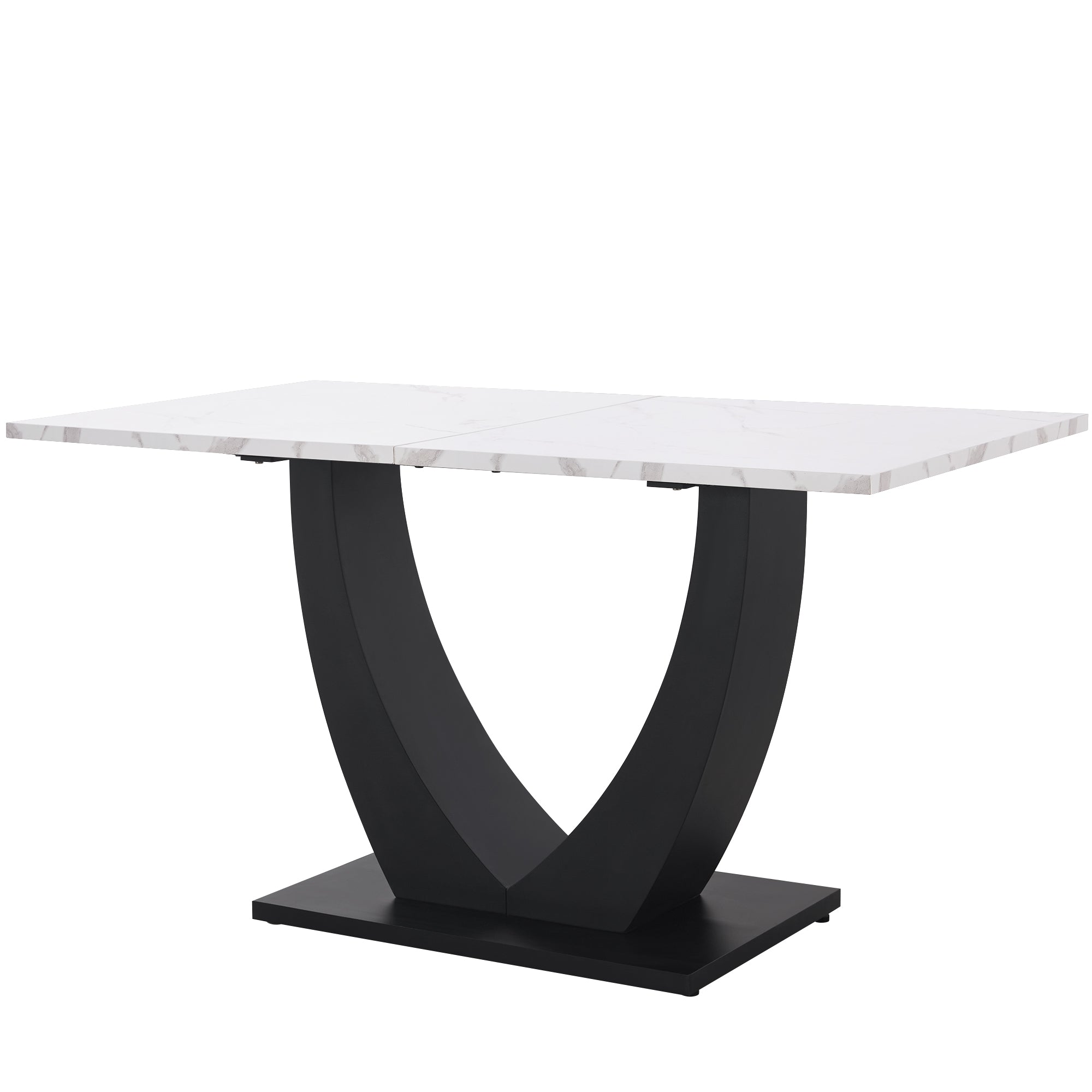 Dining Table 140x75.5cm Rectangular Marble Pattern Metal Frame Adjustable Legs - White/Black