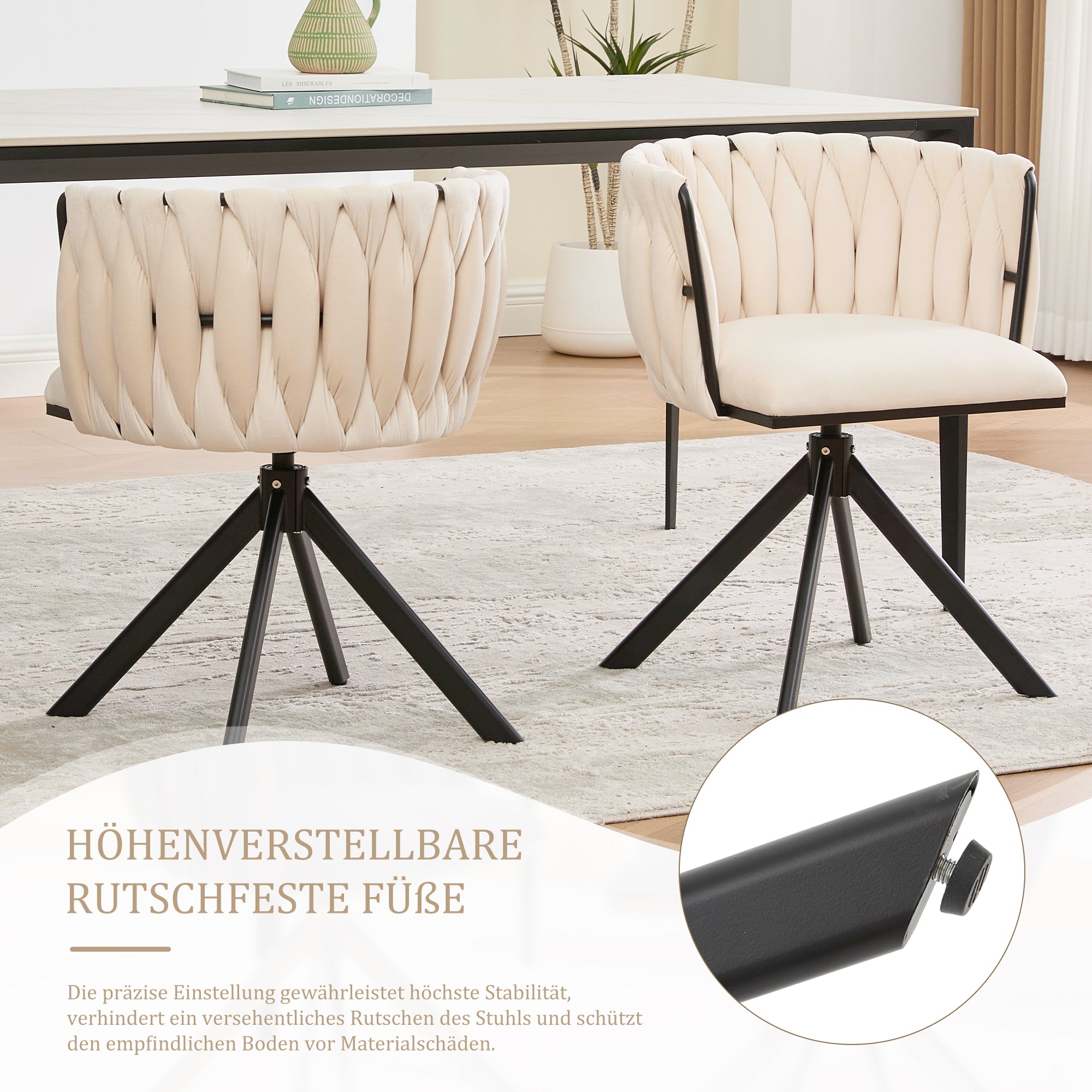 Velour Armchair | 180° Swivel Ergonomic Metal Frame | Set of 2, Velour