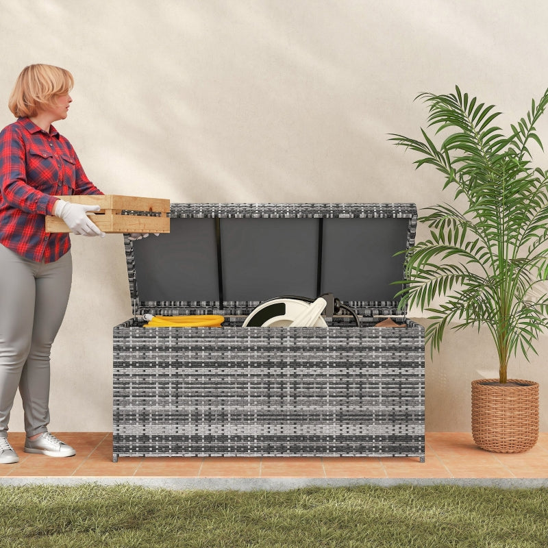 Rattan Storage Box 380L Weatherproof Cushion Box with Lid and Handle, Dark Gray