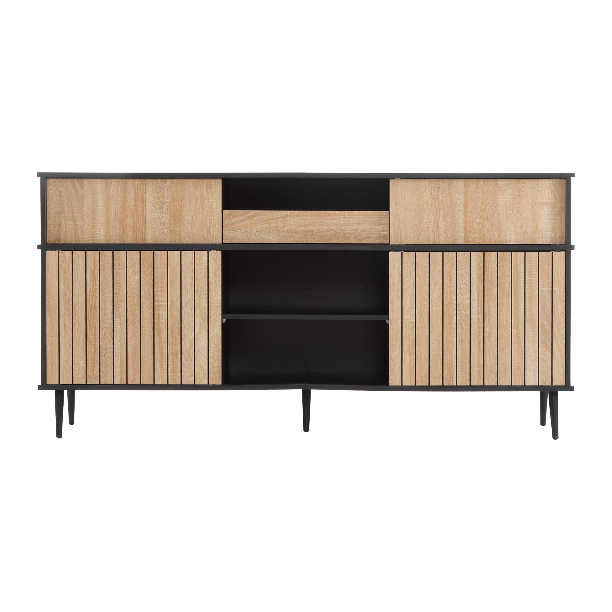 Chest of drawers with 4 sliding doors and 1 drawer, oak and black, 160W x 40D x 80H