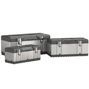 Tool Case, 3 Empty Tool Boxes with Removable Tray, Stainless Steel, Black + Silver