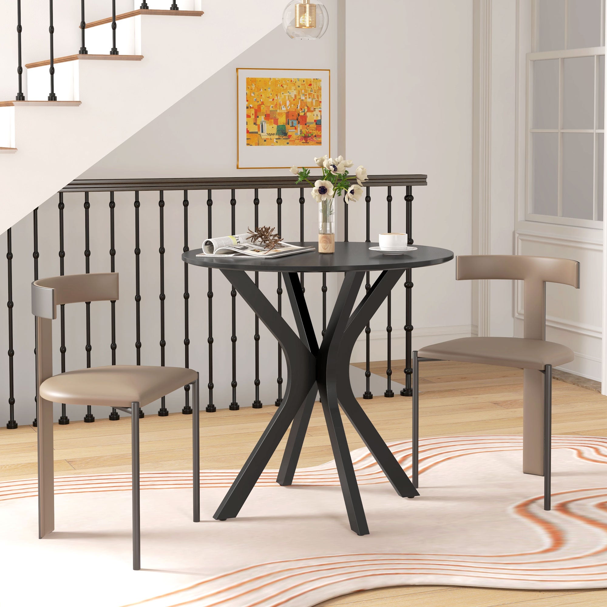 Dining Table, Round Coffee/Bar Table Spider-Steel Frame Ø78 cm, Black