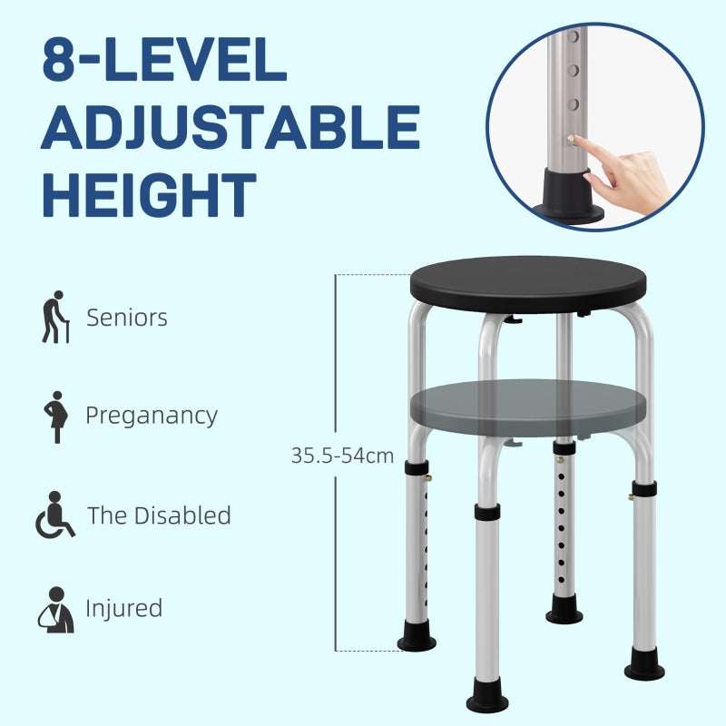 Shower Chair/Stool, Height Adjustable with Non-Slip Feet, Aluminium Black