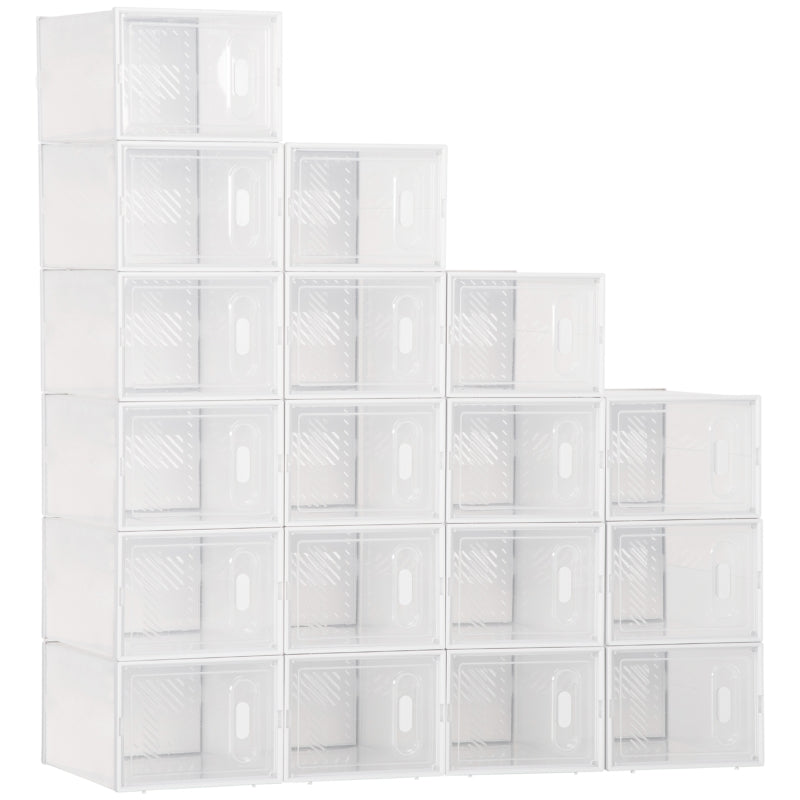 18PCS Shoe Box Stackable Storage Magnetic Door Size UK 8.5/EU 43 Clear Plastic