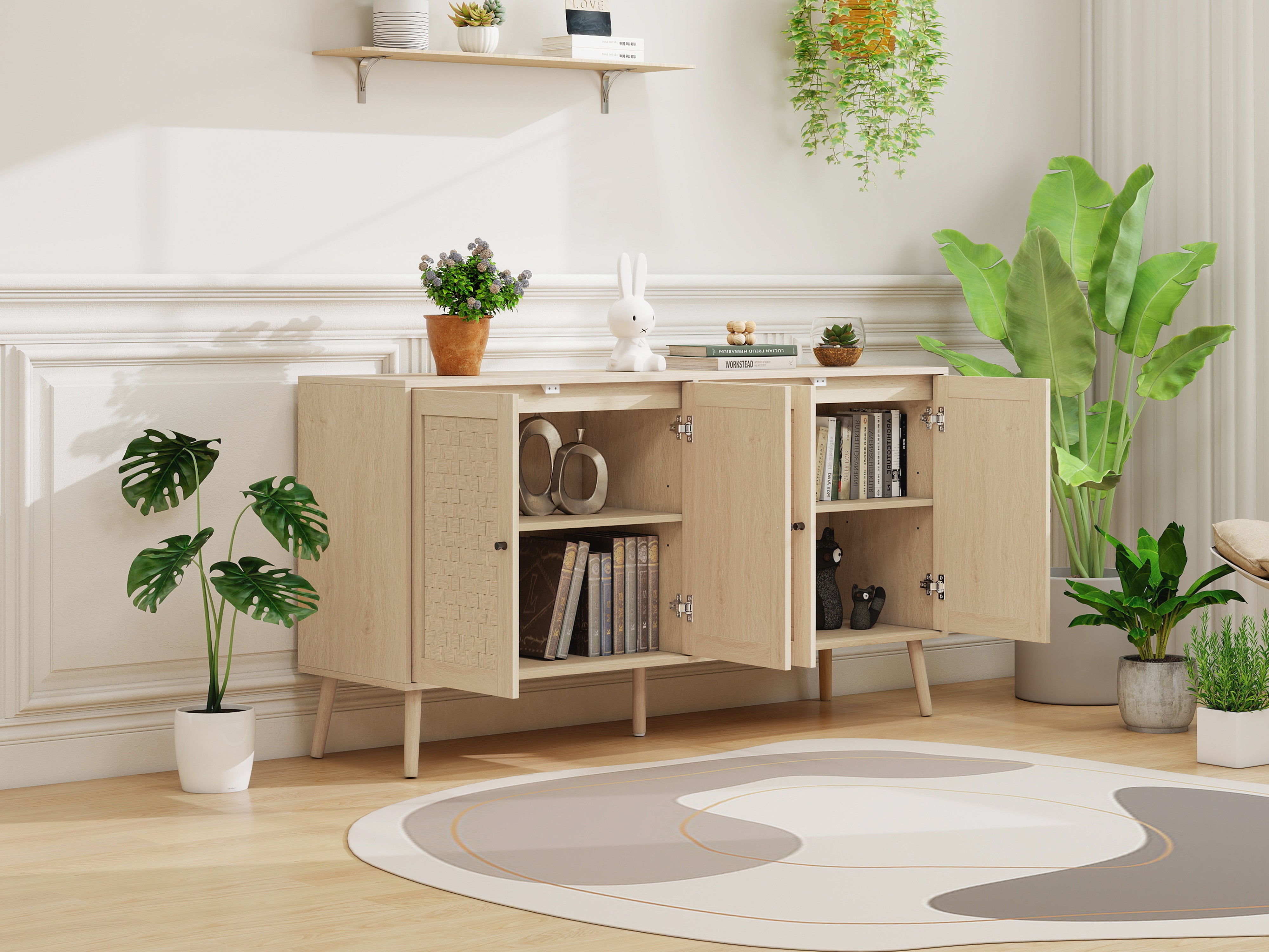 Sideboard 4 Doors Unique Wave Pattern 150x40x80cm - Wood Look