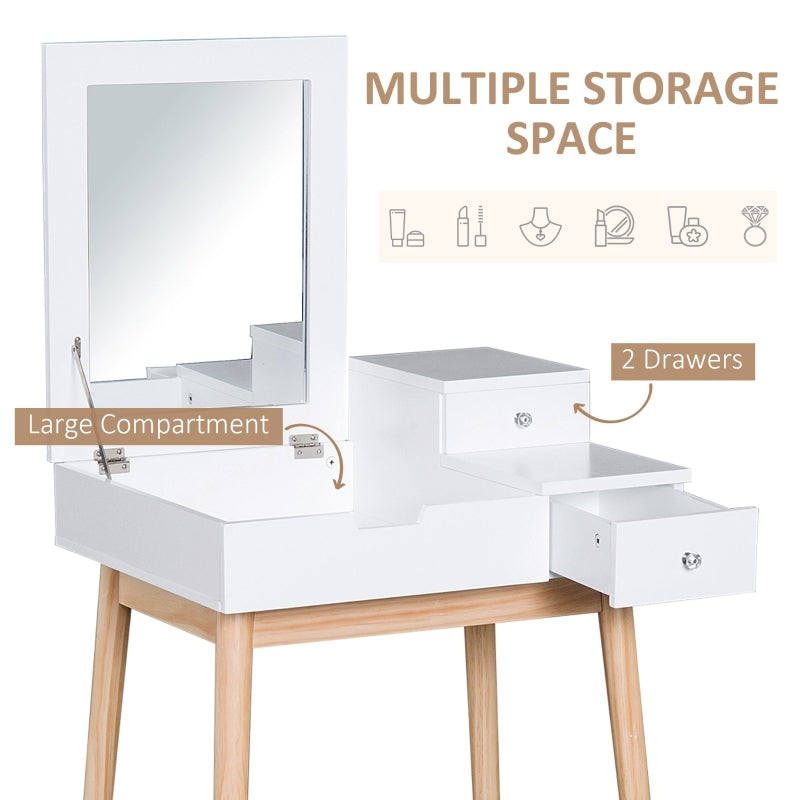 Dressing Table Flip-up Mirror Makeup Desk with 2 Drawers White