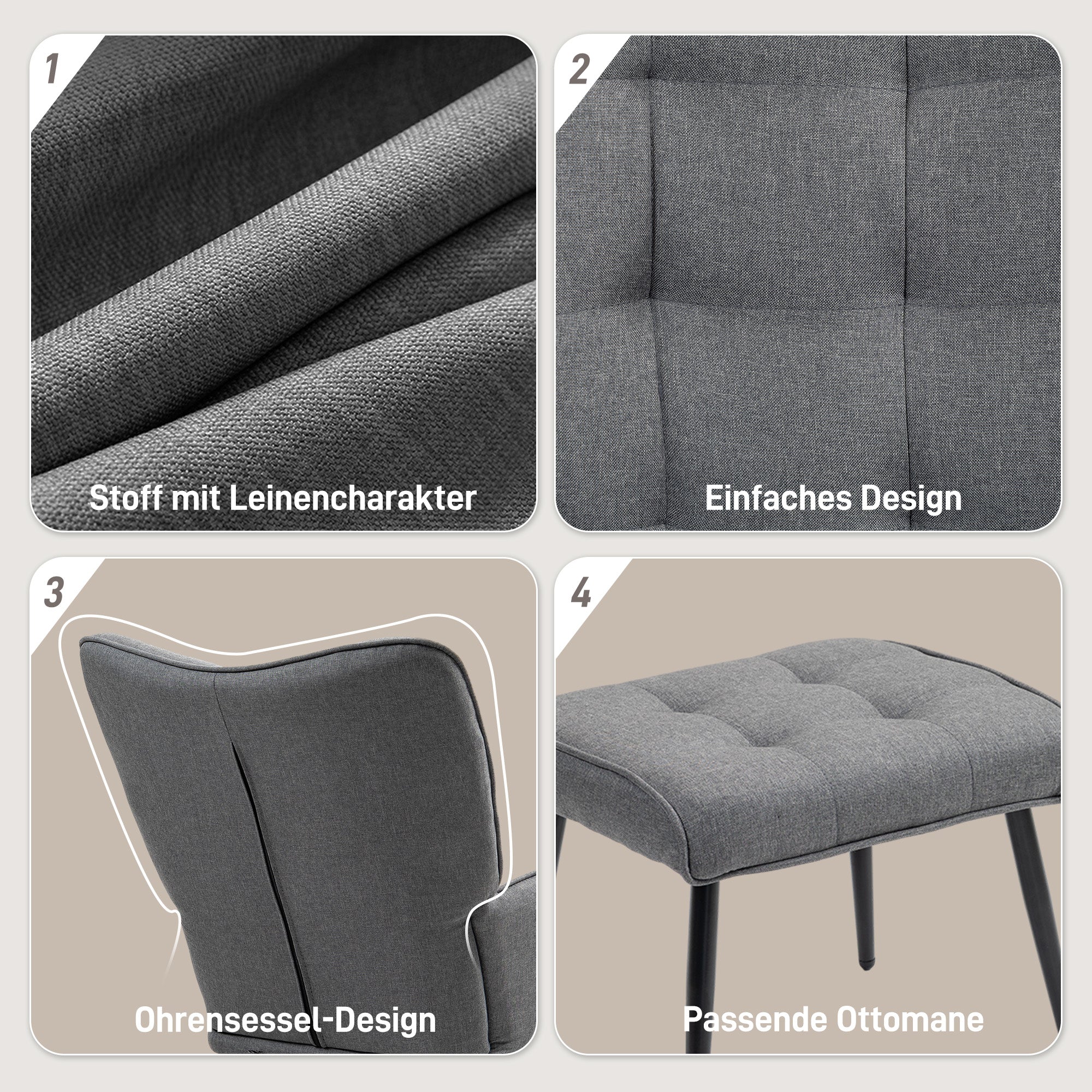 Rocking Chair with Footstool, 130kg Capacity Armrests Recliner, Linen Look