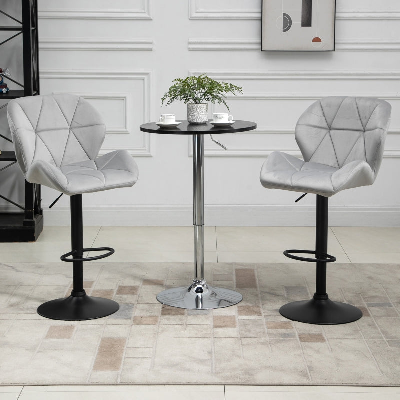 Adjustable Bar Stools Set of 2, Swivel Upholstered with Back and Footrest, Light Grey
