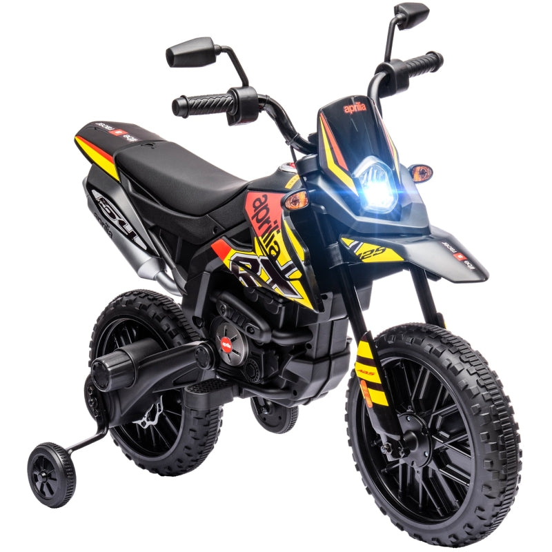Aprilia Licensed Kids Motorbike, 12V with Training Wheels, Yellow/Black
