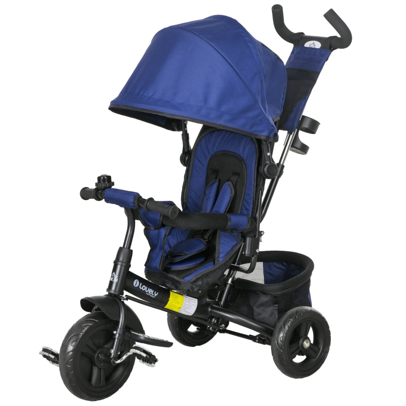6-in-1 Tricycle with Push Bar and Sun Canopy, Dark Blue