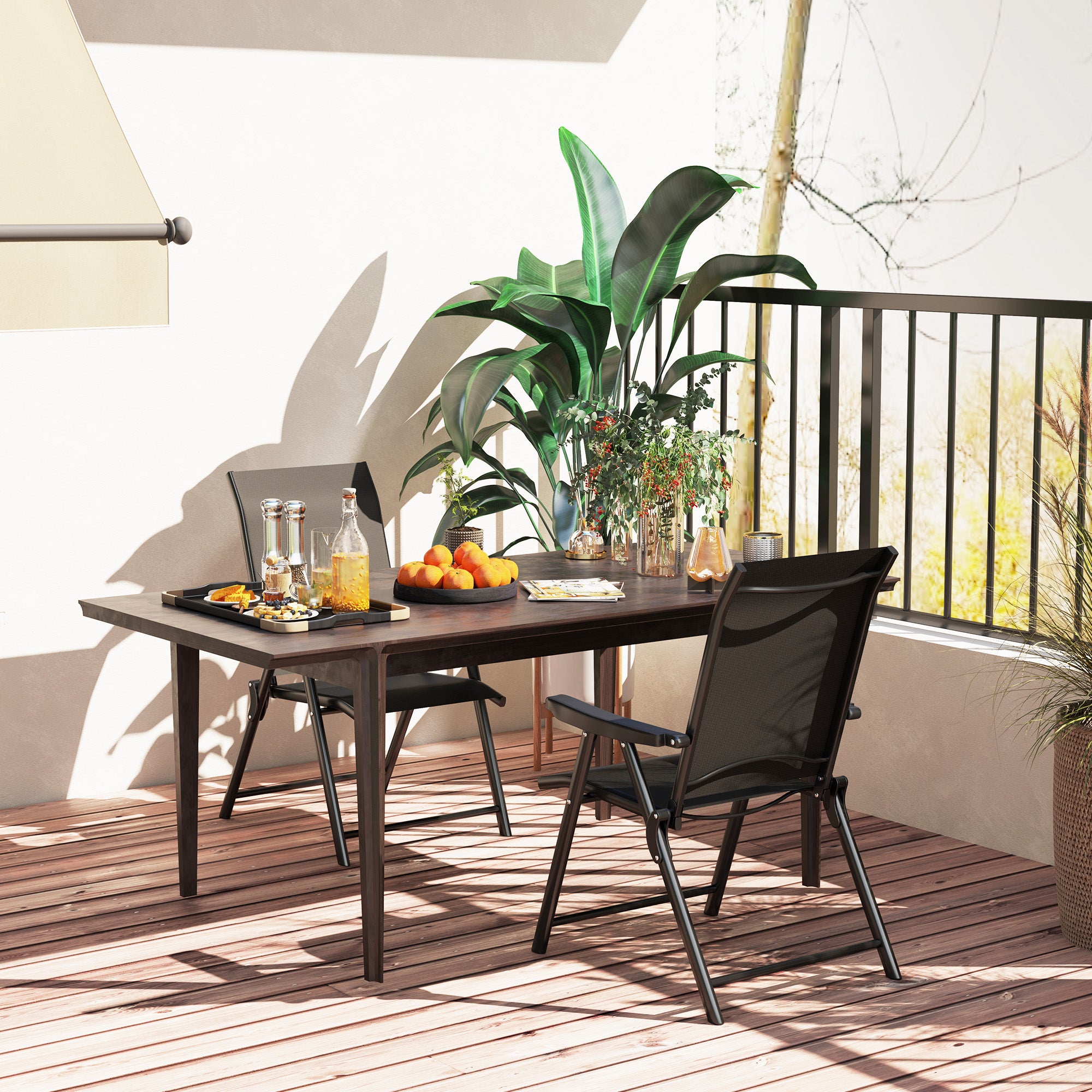 Set of Two Outdoor Folding Chairs - Black