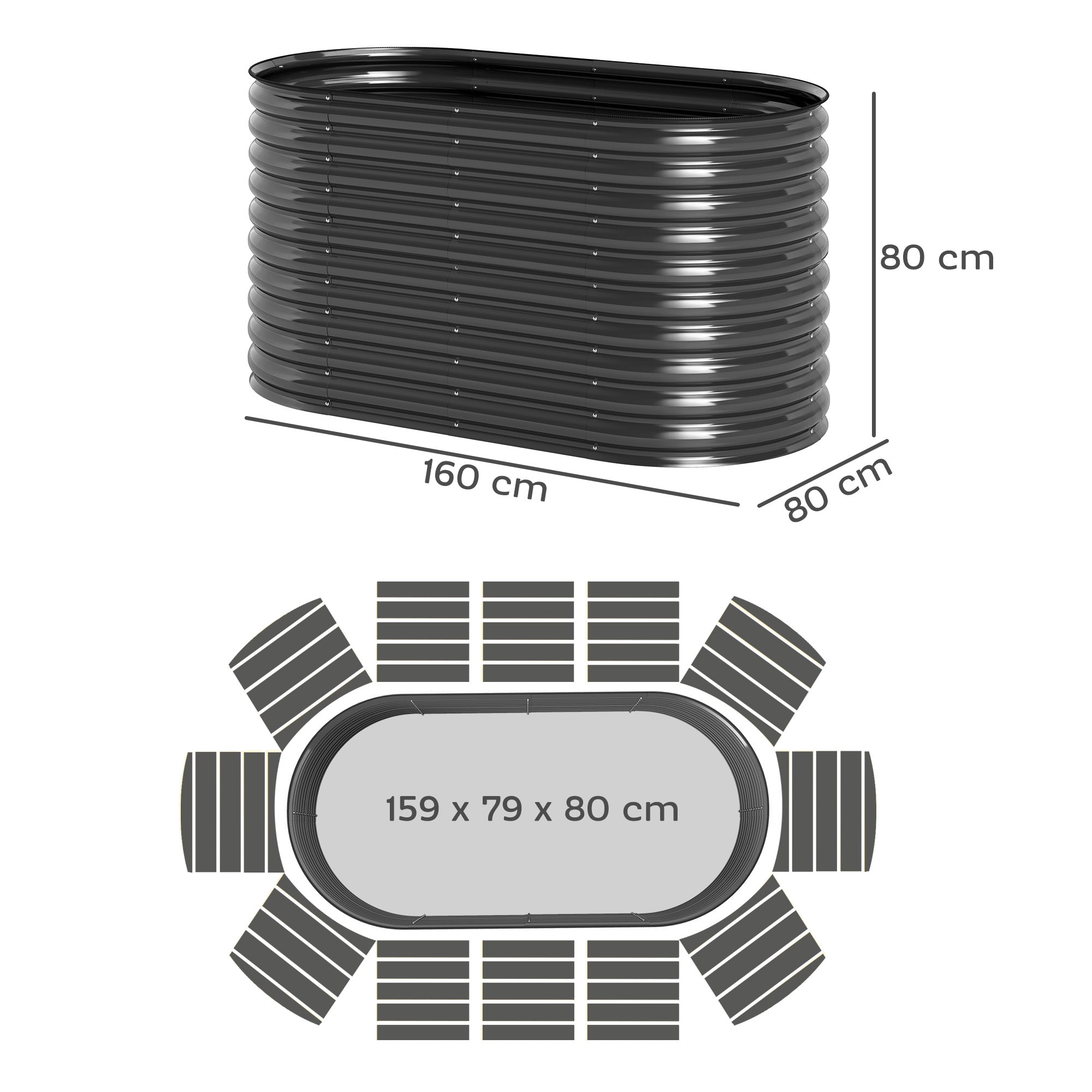 Raised Garden Bed, Stackable Planter Box 160x80x80cm for Vegetables & Flowers, Steel