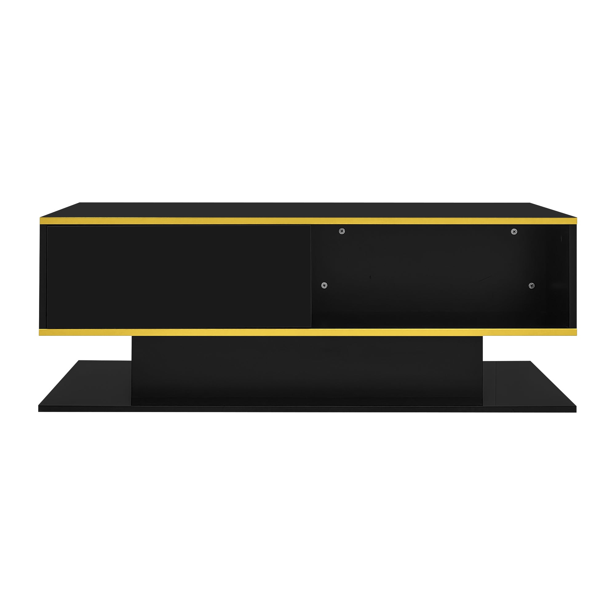 High-Gloss LED Coffee Table Modern 100cm with 3 Drawers USB Light Strip Gold Trim