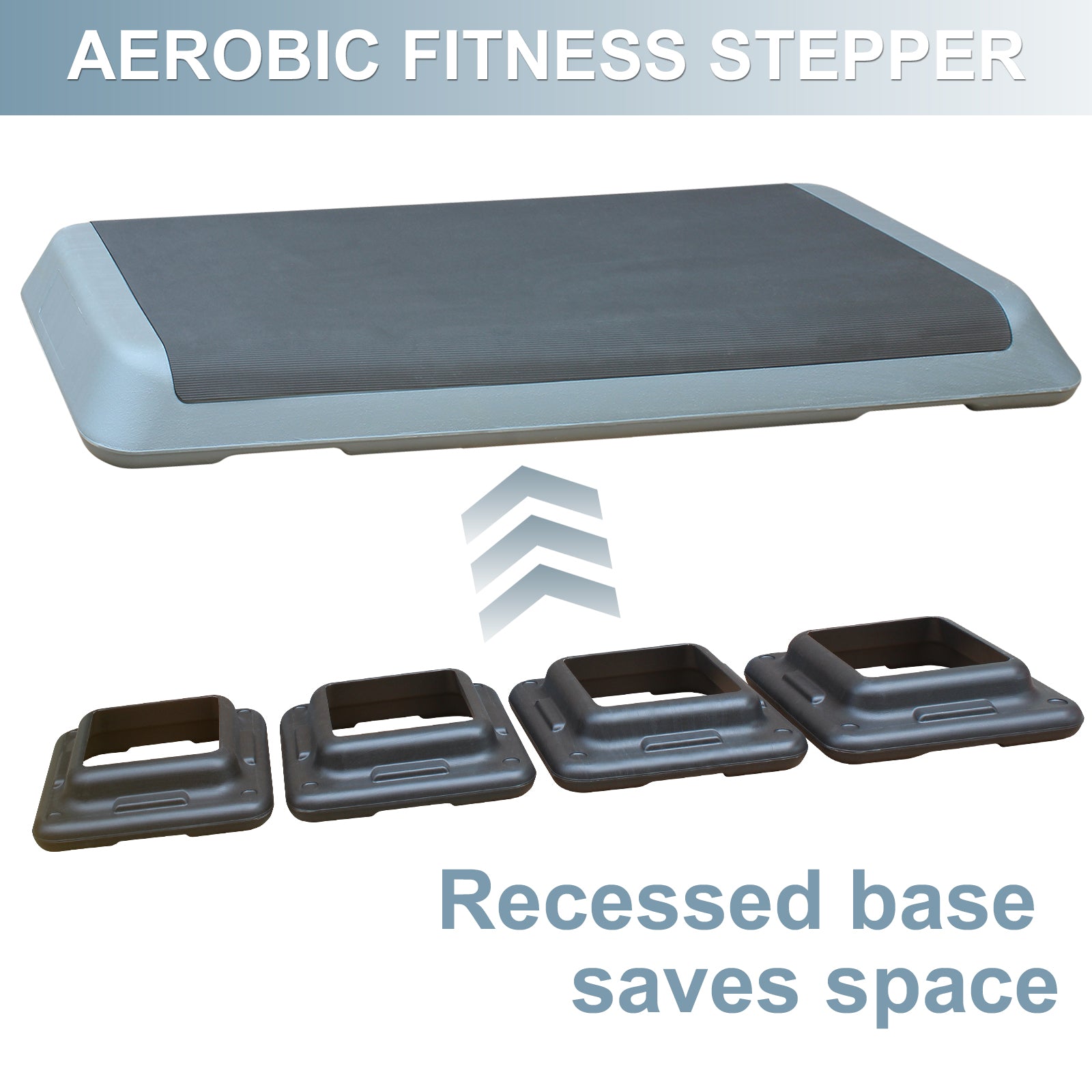Aerobic Step Platform 110cm Adjustable Height with 4 Risers Home Gym Gray