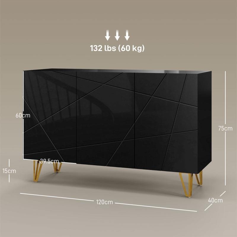 Modern Luxe Sideboard, High Gloss with Hairpin Legs - Black