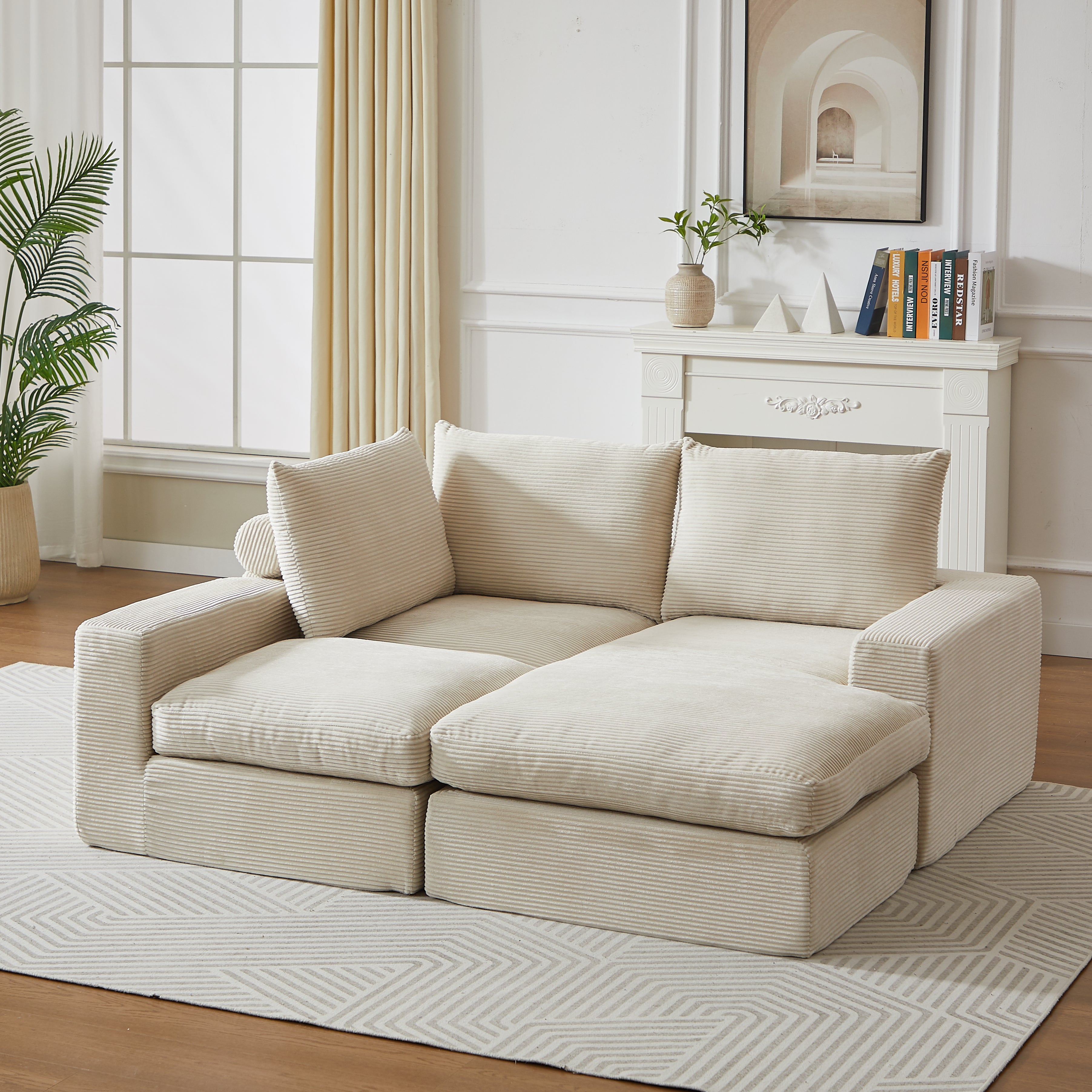 Boneless Couch L-Shaped Chaise 3 Cushions No Assembly - Corduroy