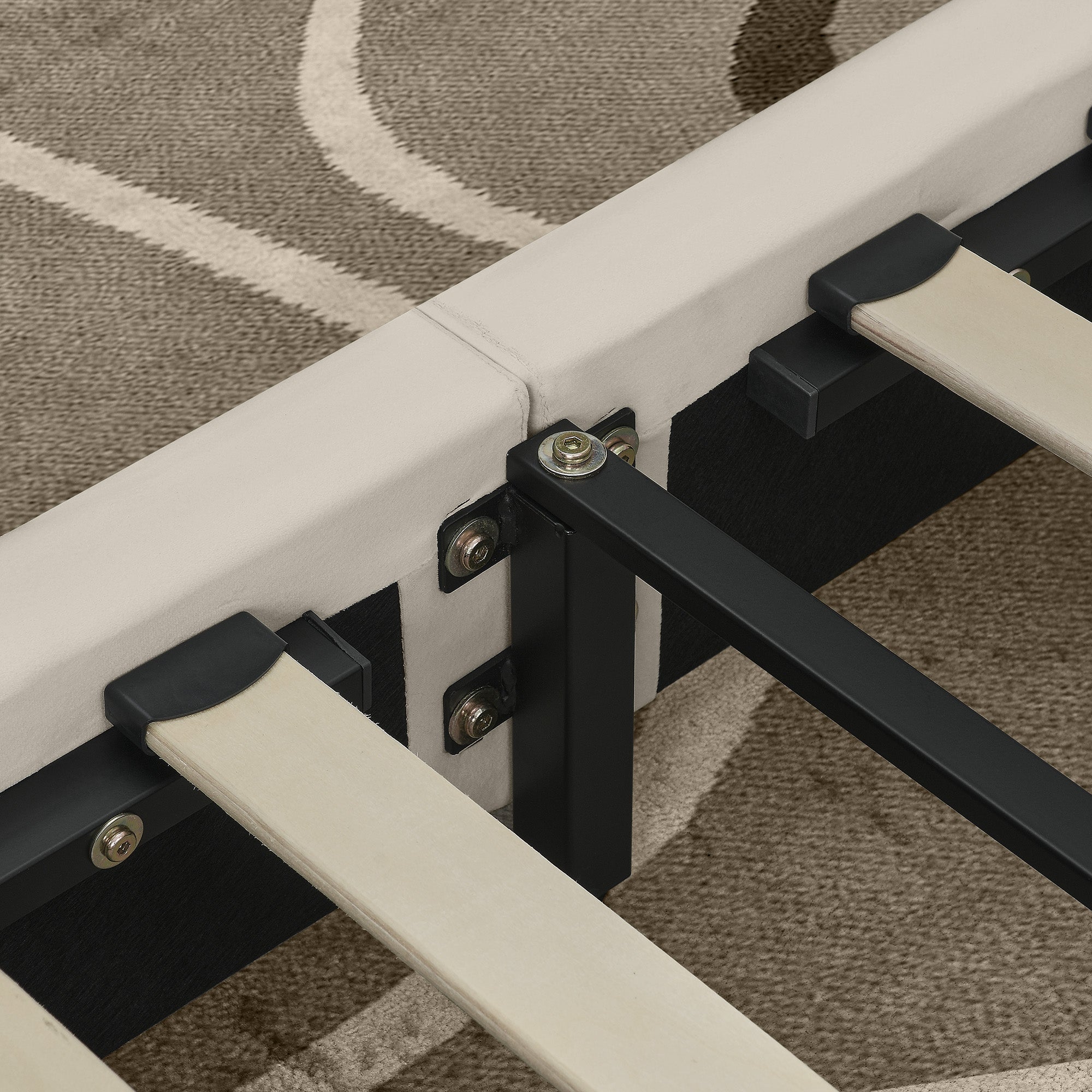 Single Bed 90x200cm High Backrest, Velvet Beige