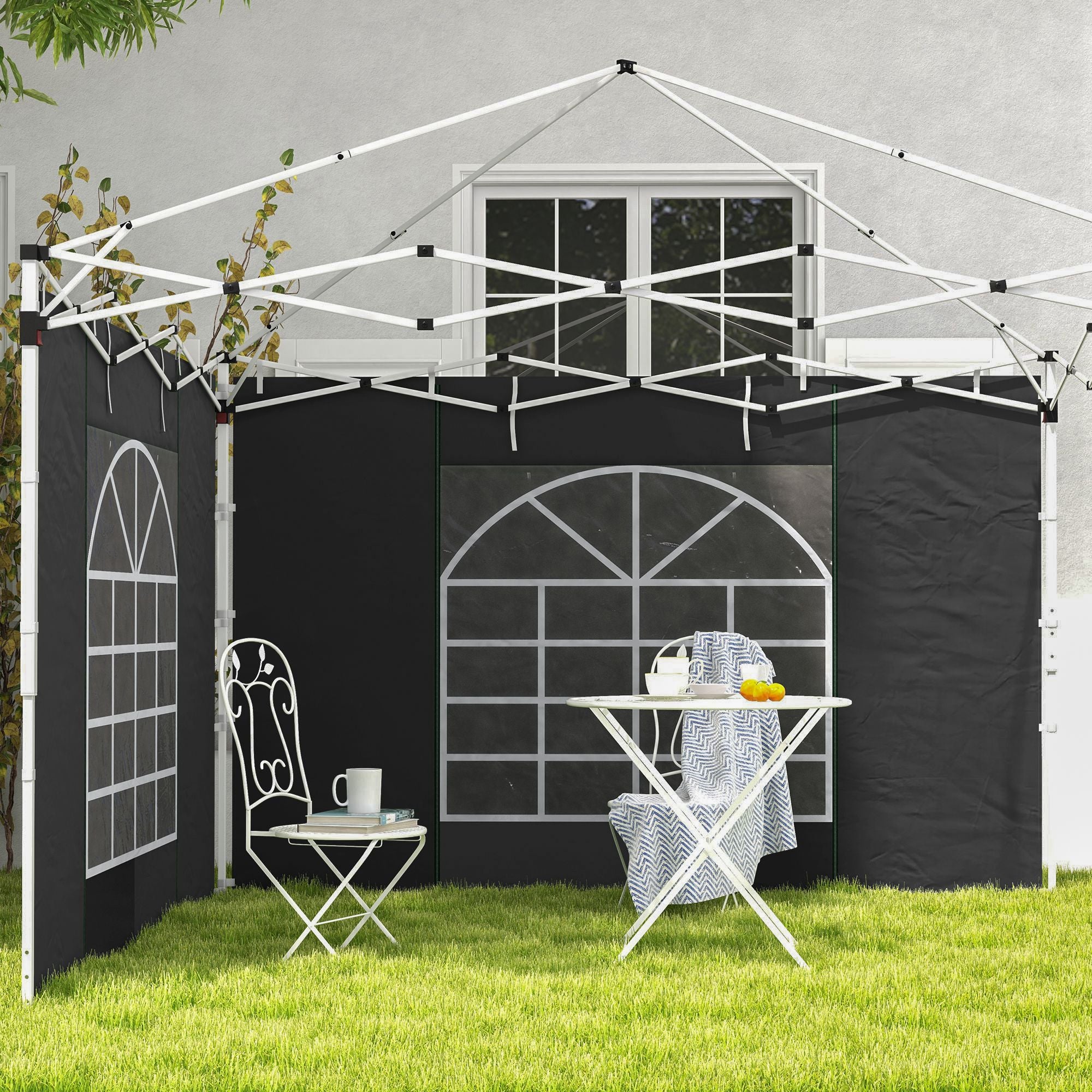 Gazebo Side Panels, 3x3/3x6 m, Window, Waterproof, Black Oxford Fabric