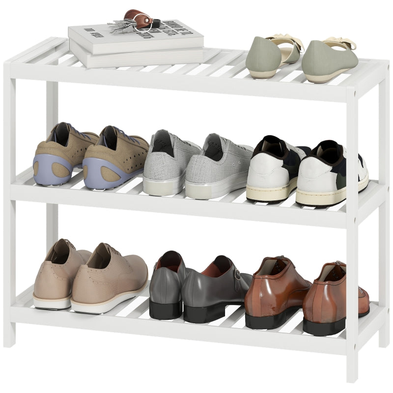 3-Tier Shoe Rack, Bamboo Storage Shelf, White
