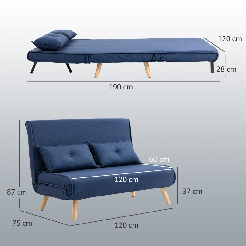 Two-Seater Sofa Bed, Linen-Look, Dark Blue