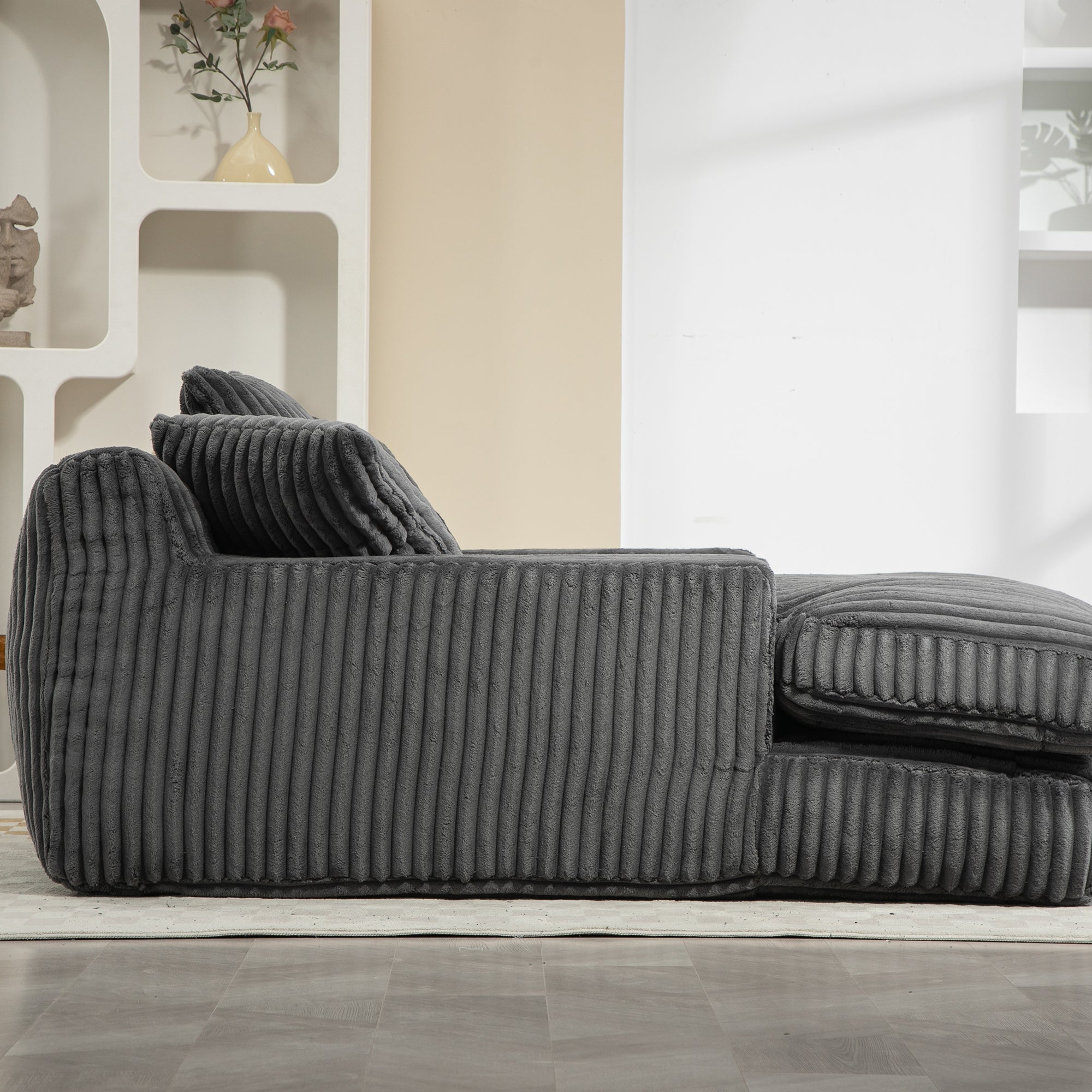 GOMYWAY Oversized Chaise Lounge Sofa Sleeper Chair with Throw Pillows, Dark Gray