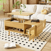 Coffee Table Lift-Up Top Rattan Doors Storage Wood/Black