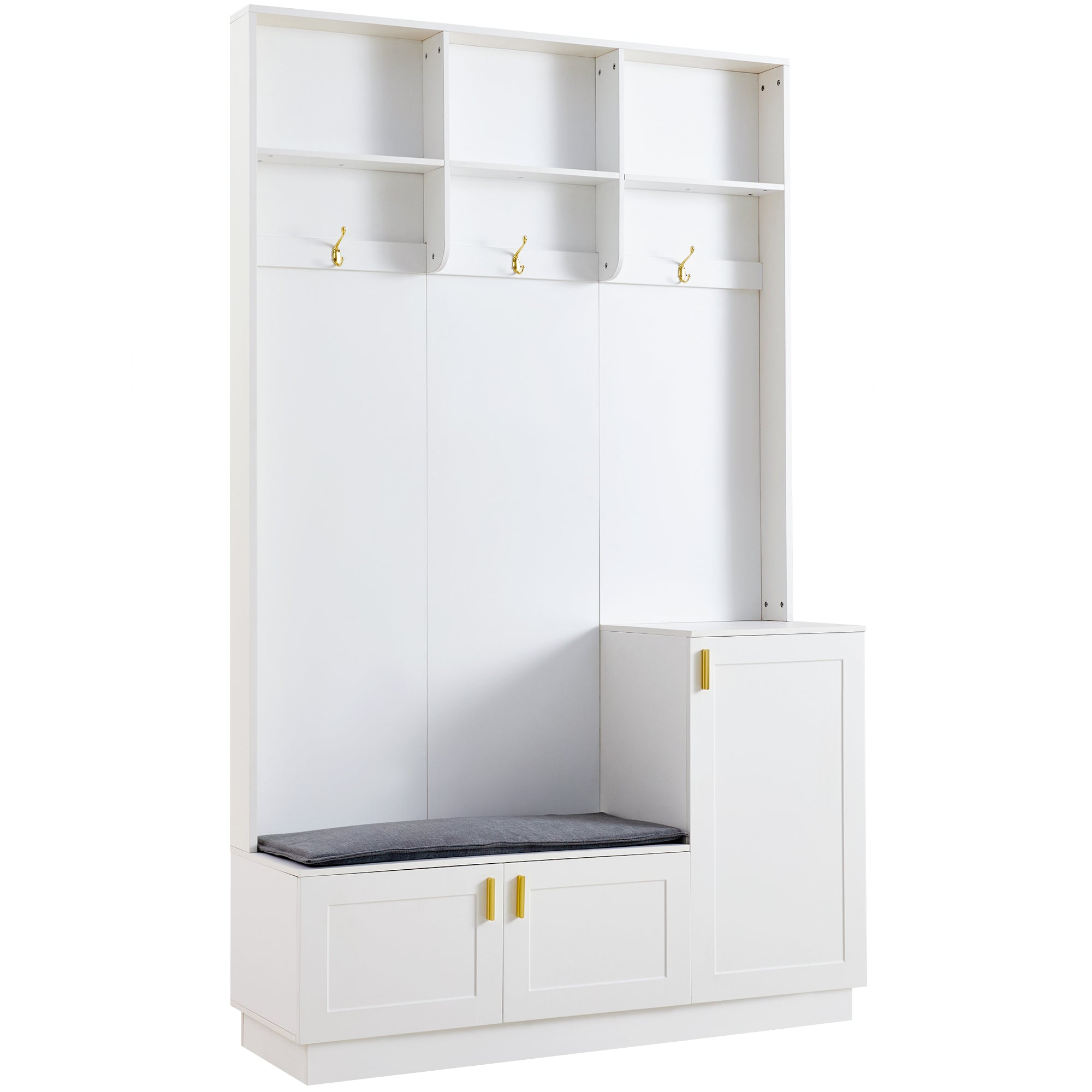 Wardrobe Set with Bench & Shoe Rack, Multifunctional Storage, White