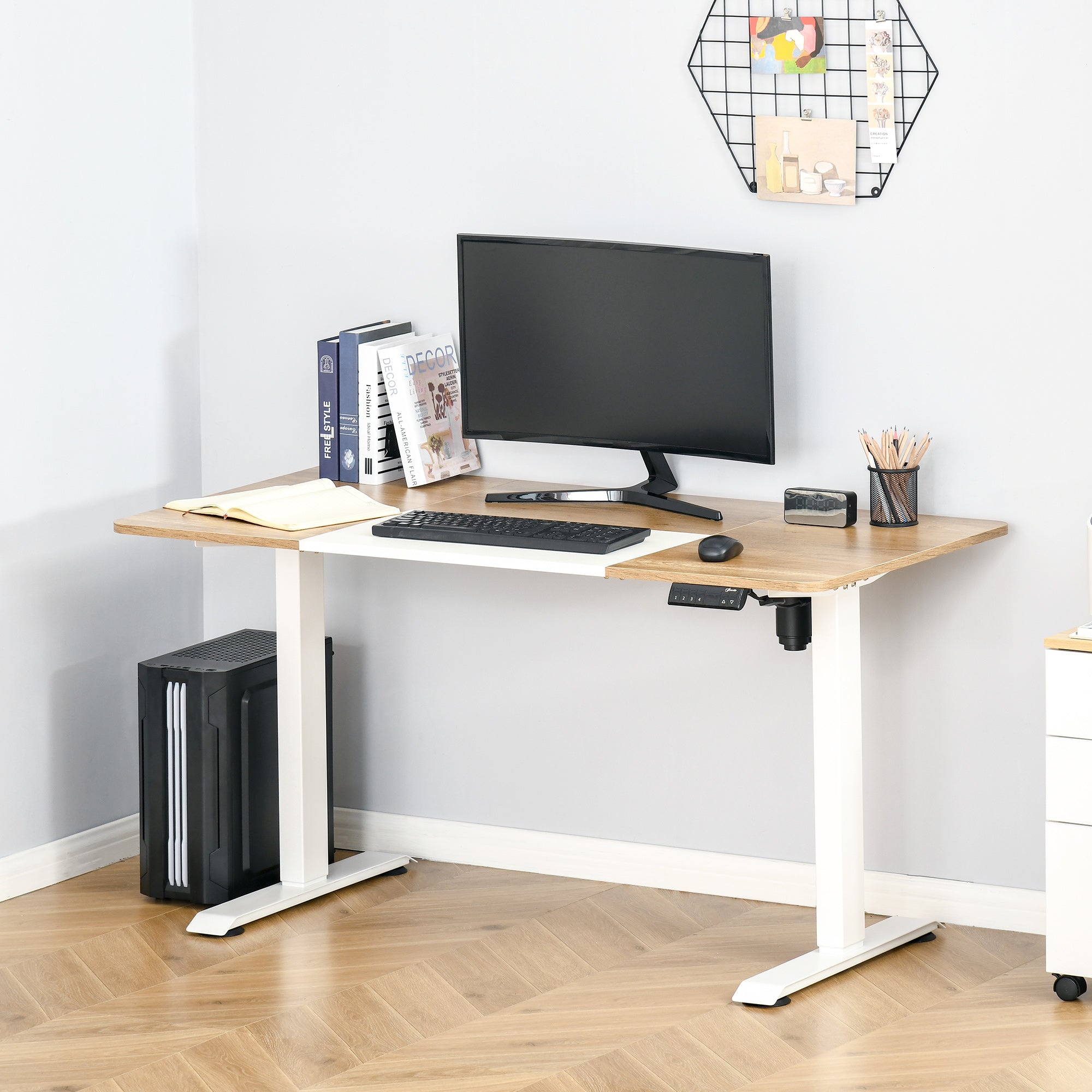 Electric Computer Standing Desk Height-Adjustable Frame Metal Natural/White