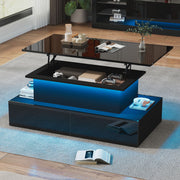 Coffee Table, LED Lit with 4 Drawers, Black High-Gloss