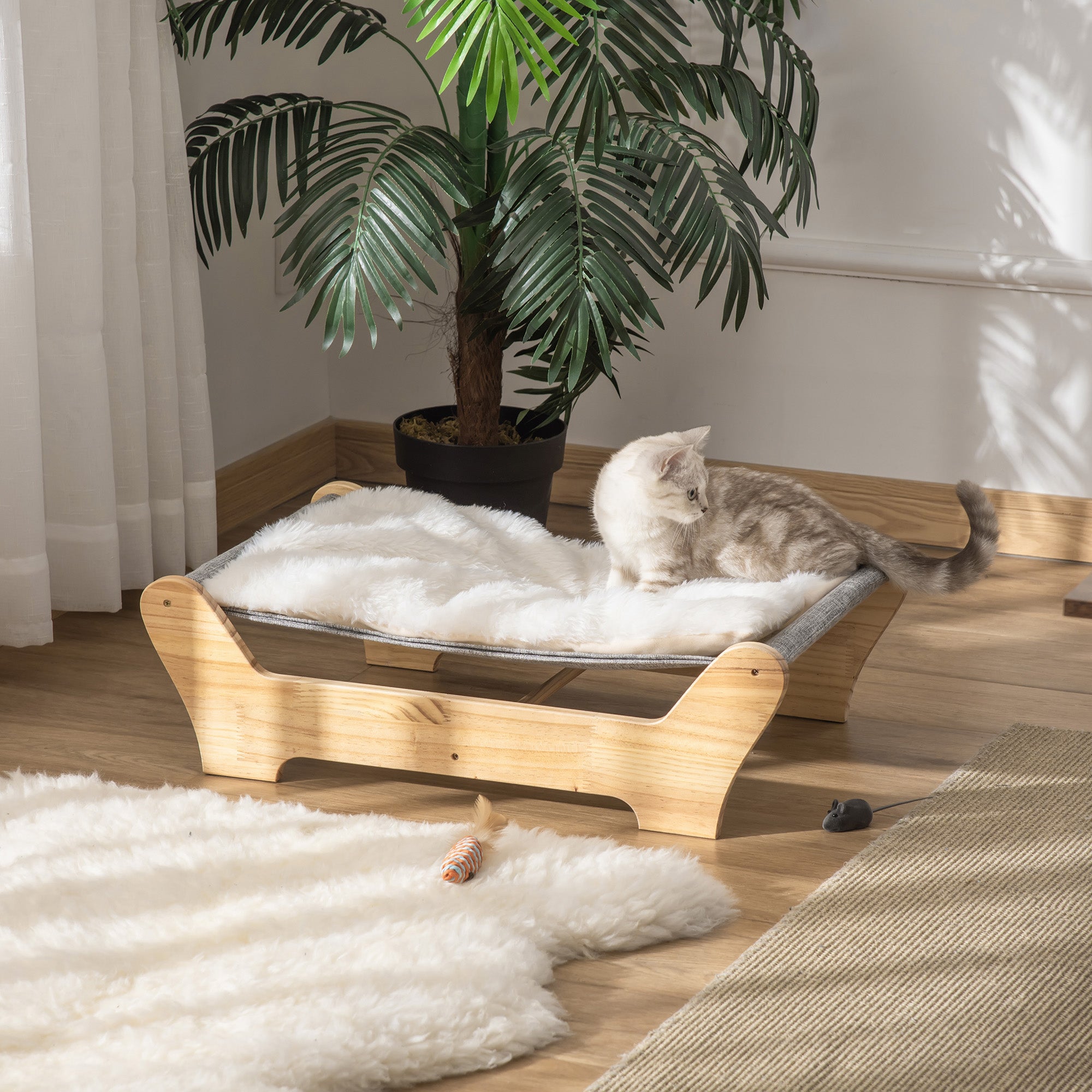 Cat Bed Hammock, Raised Cat Nest, Soft Pinewood