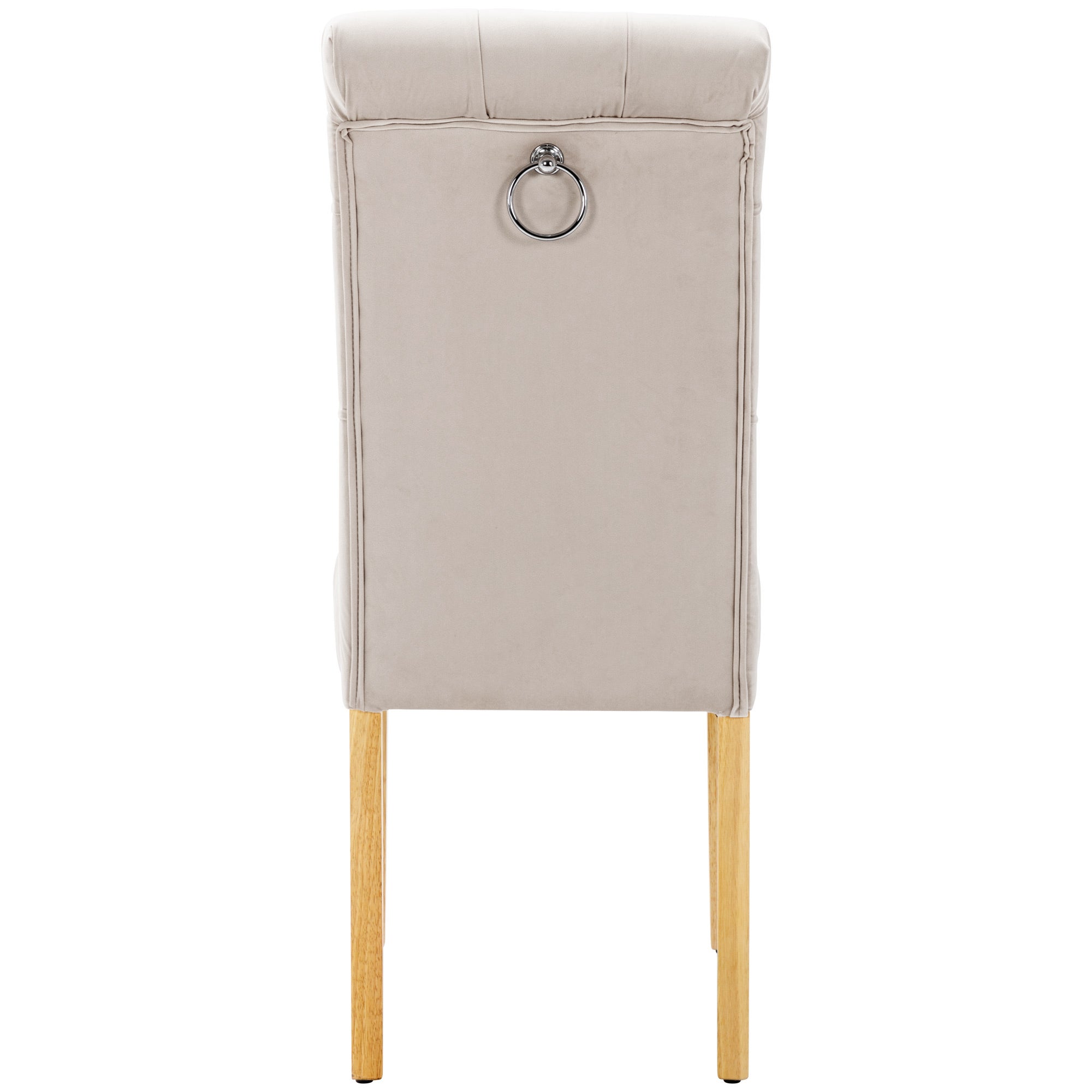 Velvet Dining Chairs Set of 6 with Oak Legs and Chrome Knockers, Beige