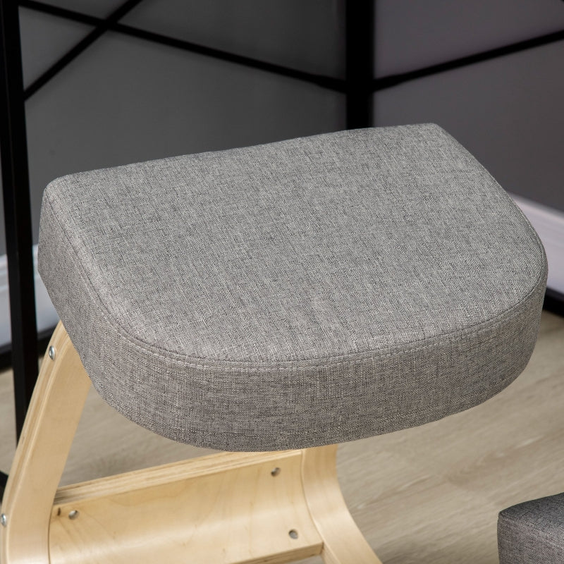 Vinsetto kneeling chair ergonomic upholstered stool for healthy sitting, birch wood grey